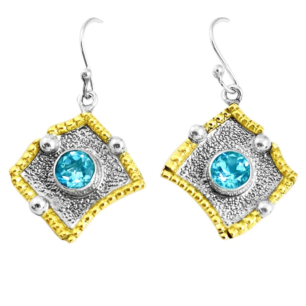 n natural blue topaz 925 silver two tone dangle earrings p37772