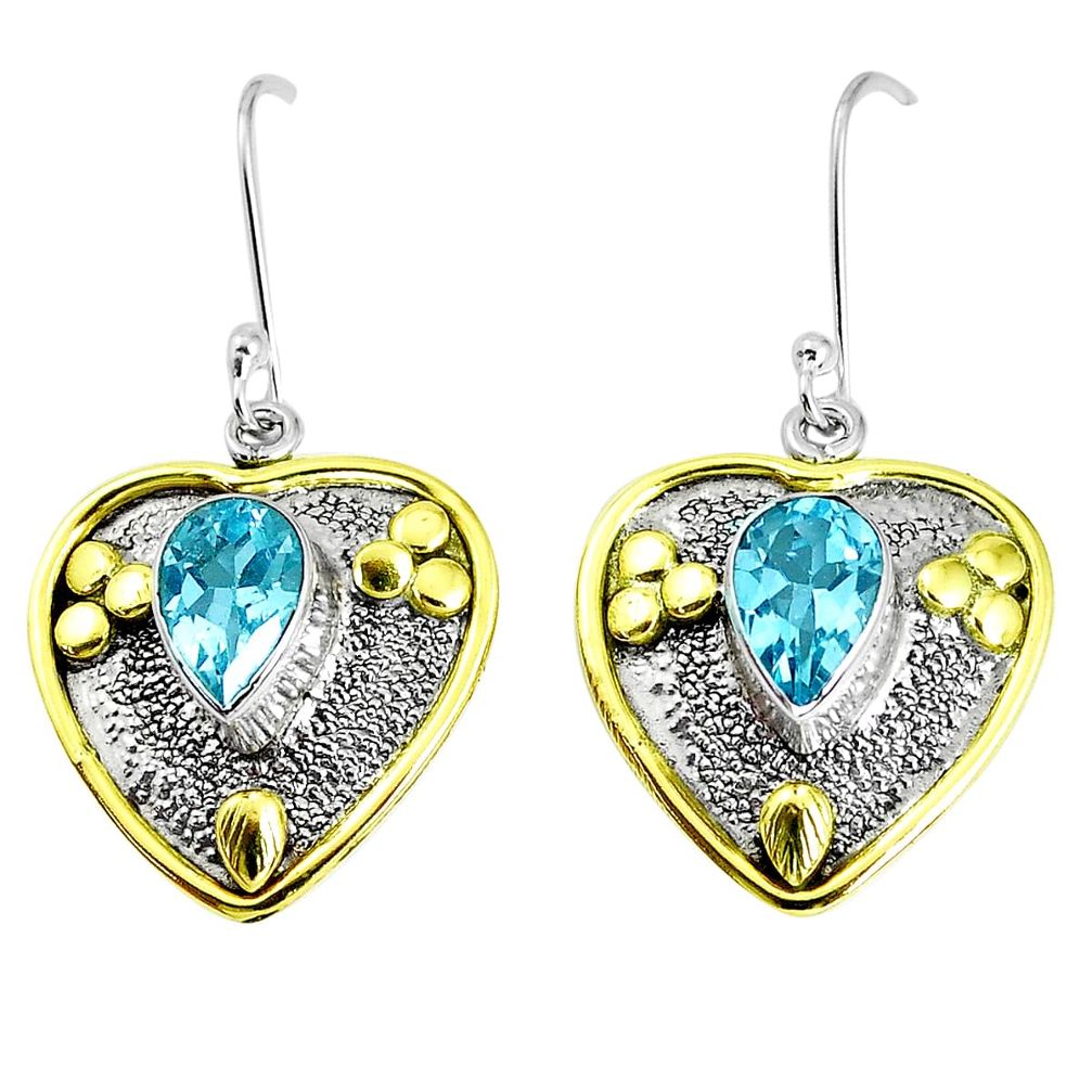 n natural blue topaz 925 silver two tone dangle earrings p50203