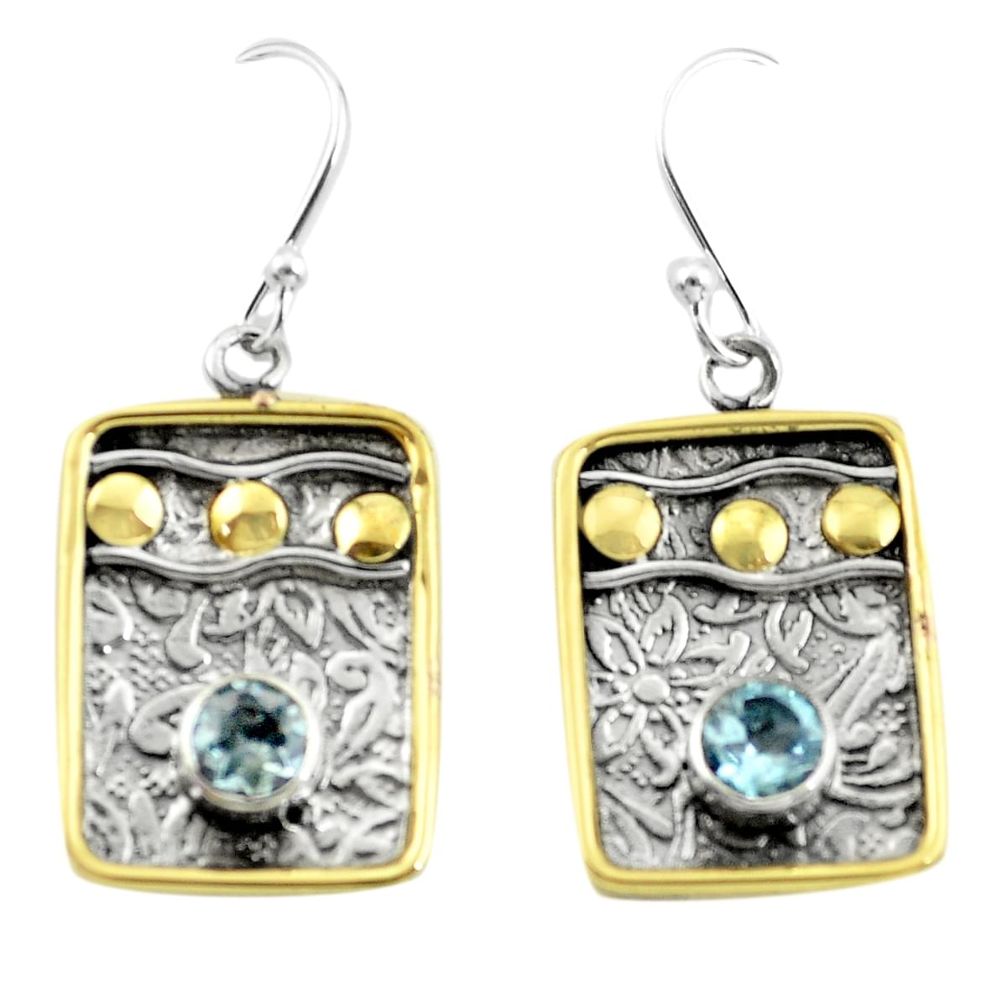n natural blue topaz 925 silver two tone dangle earrings p55706