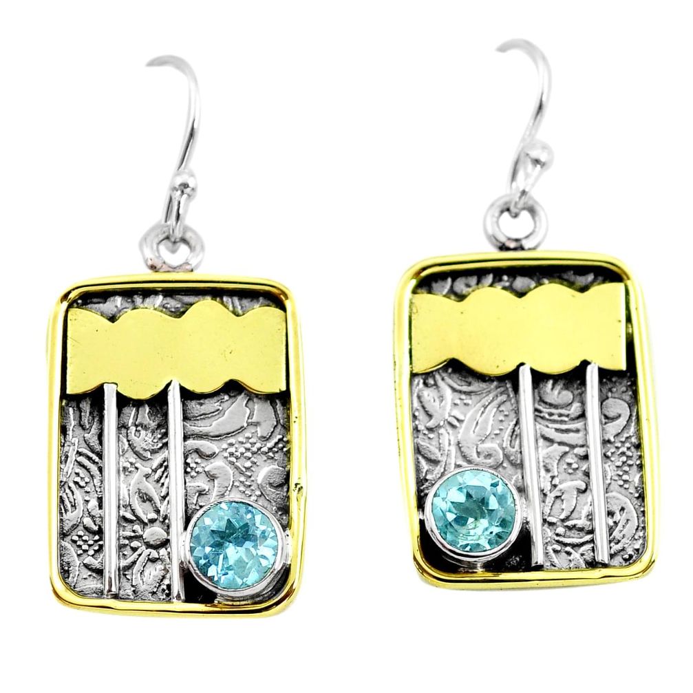 2.36cts victorian natural blue topaz 925 silver two tone dangle earrings p56386