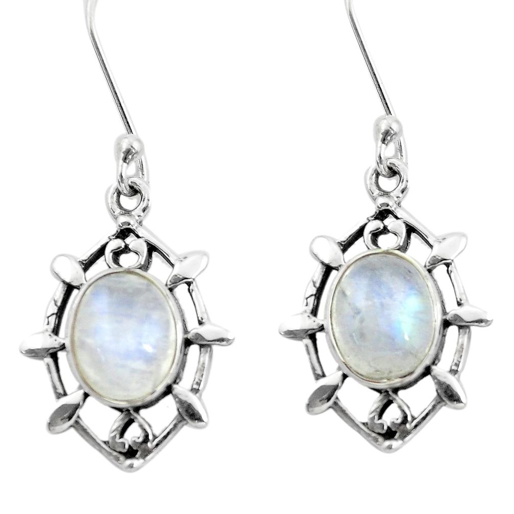 6.03cts victorian natural rainbow moonstone 925 silver dangle earrings p55756