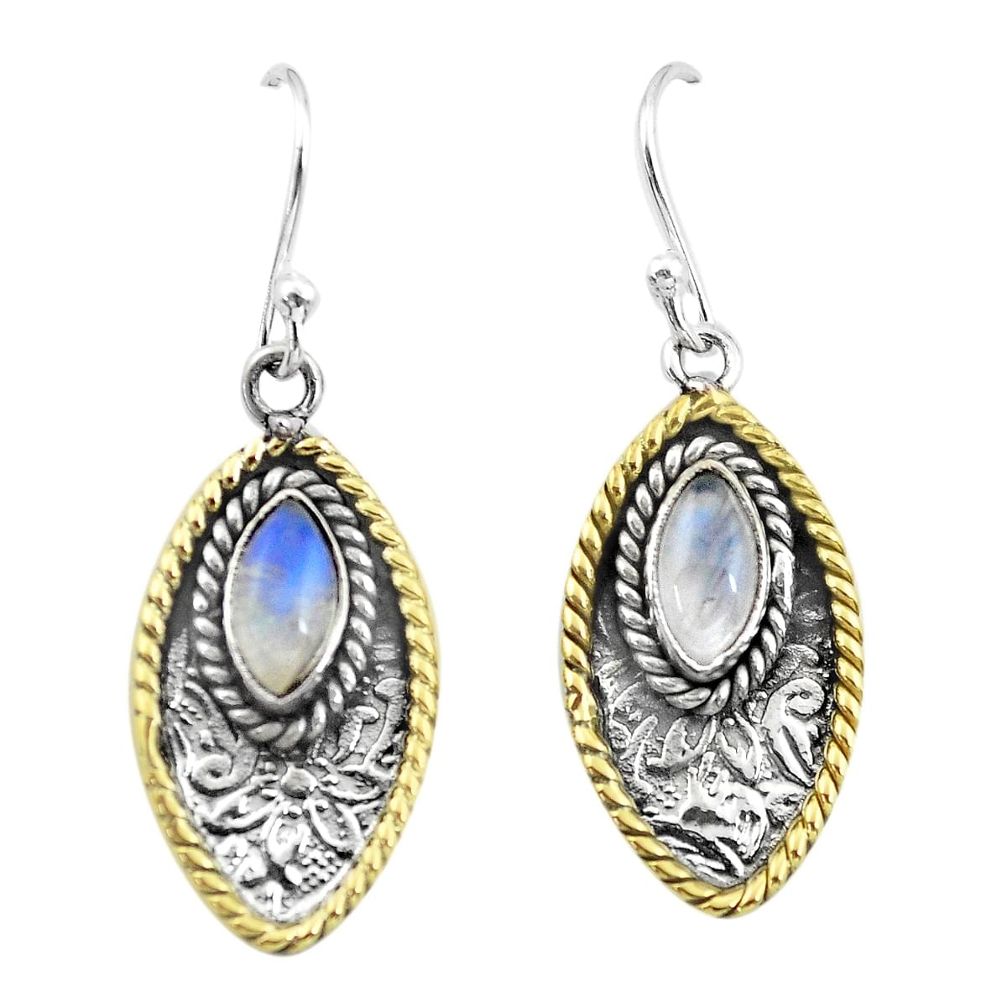 n natural rainbow moonstone 925 silver two tone earrings p55752