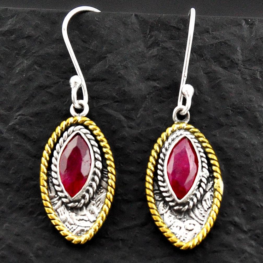 5.11cts victorian natural red ruby 925 silver two tone dangle earrings d40655