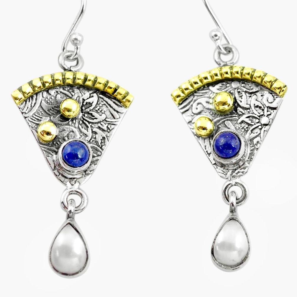 n natural white pearl 925 silver two tone dangle earrings p56241