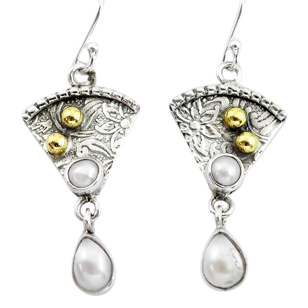 5.11cts victorian natural white pearl 925 silver two tone dangle earrings p56283