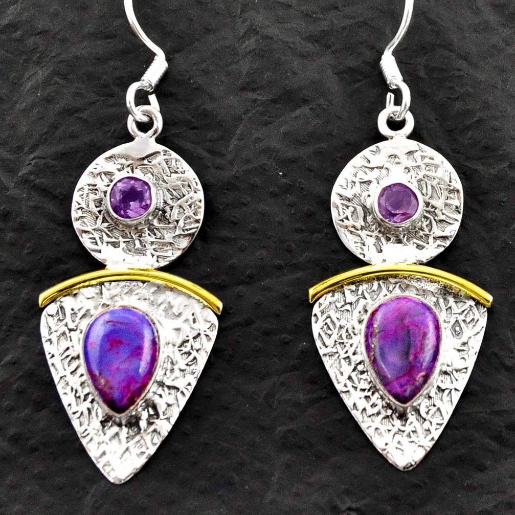 5.61cts victorian purple copper turquoise 925 silver two tone earrings d40659