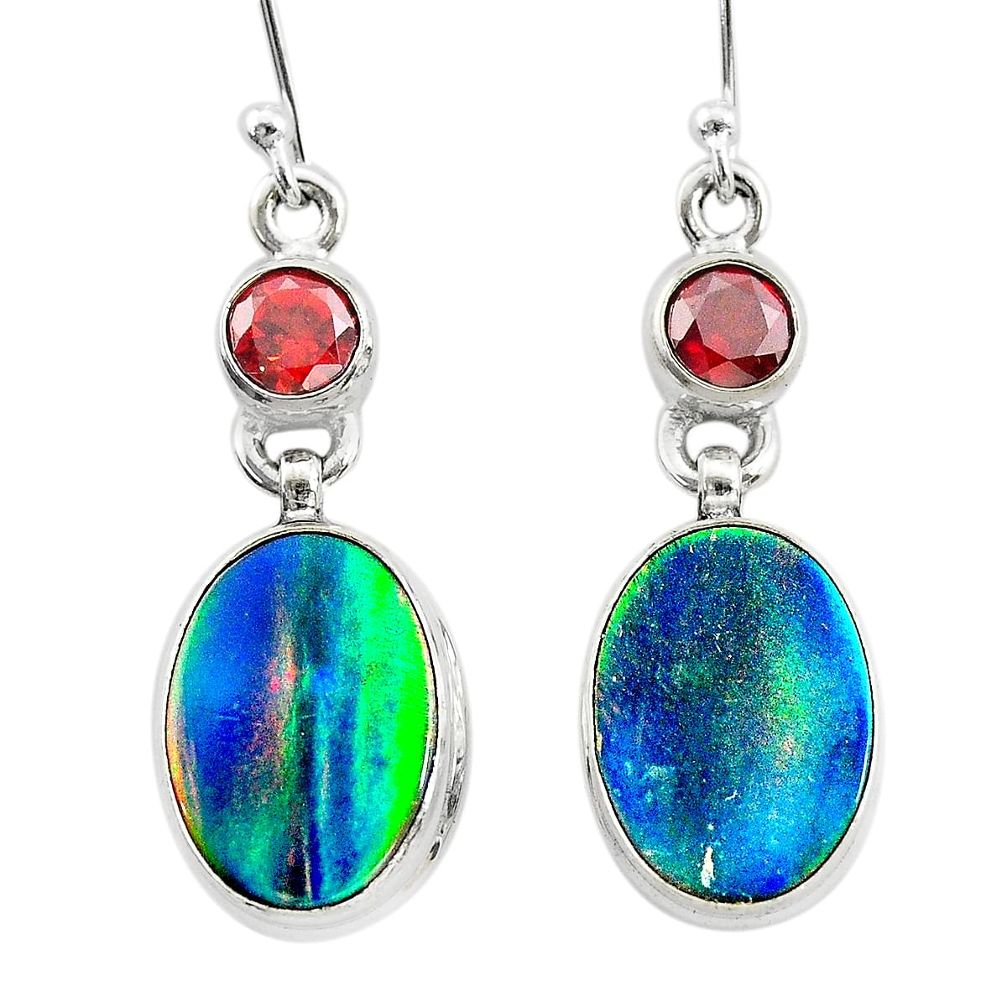 9.48cts volcano aurora opal (lab) garnet 925 sterling silver earrings t23577