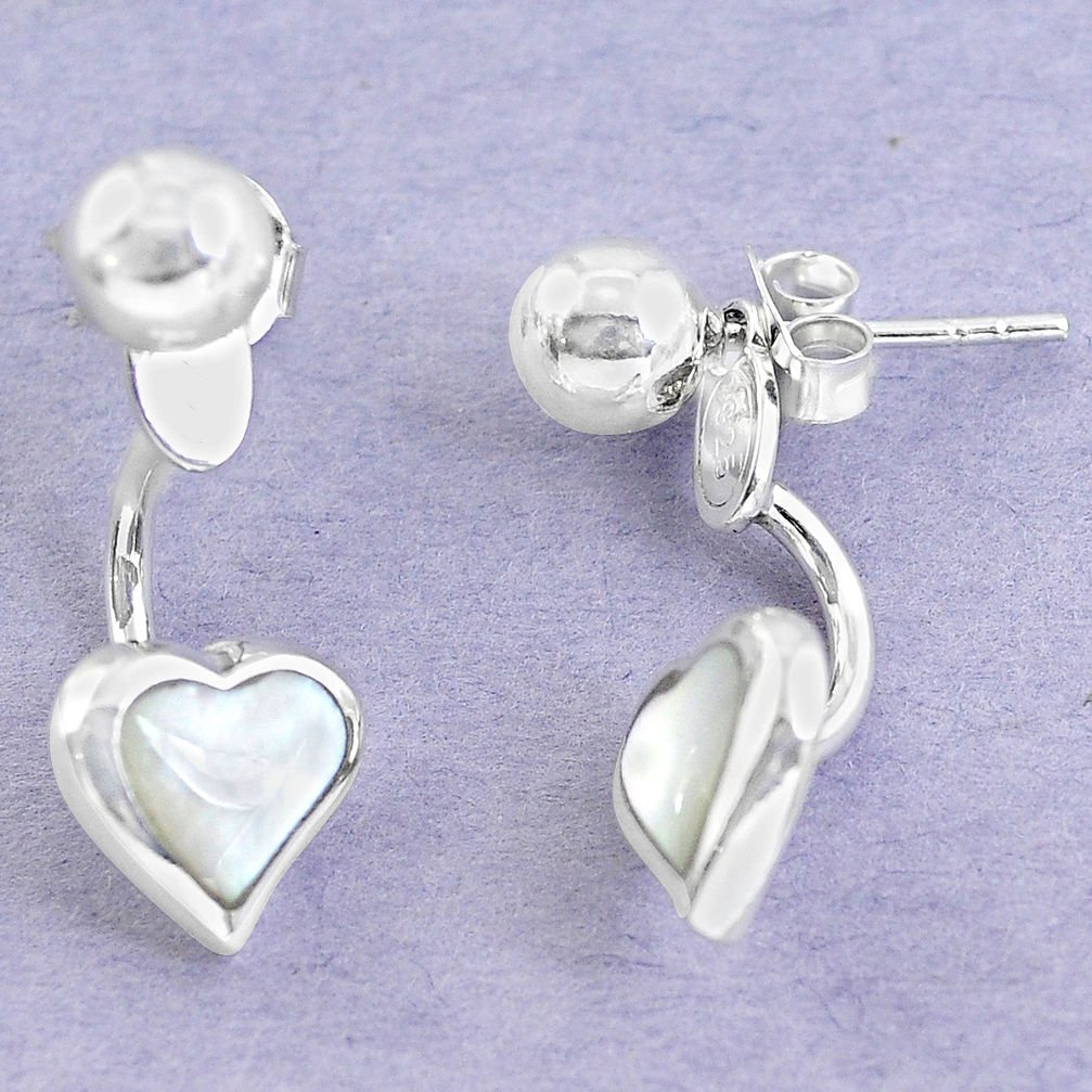 White blister pearl enamel 925 sterling silver dangle heart earrings c25049