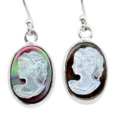 9.55cts white lady natural titanium cameo on shell 925 silver earrings y15438