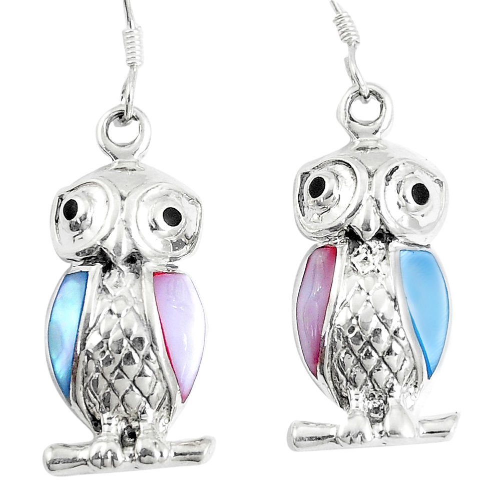 5.02gms white pearl onyx enamel 925 sterling silver owl earrings c12591