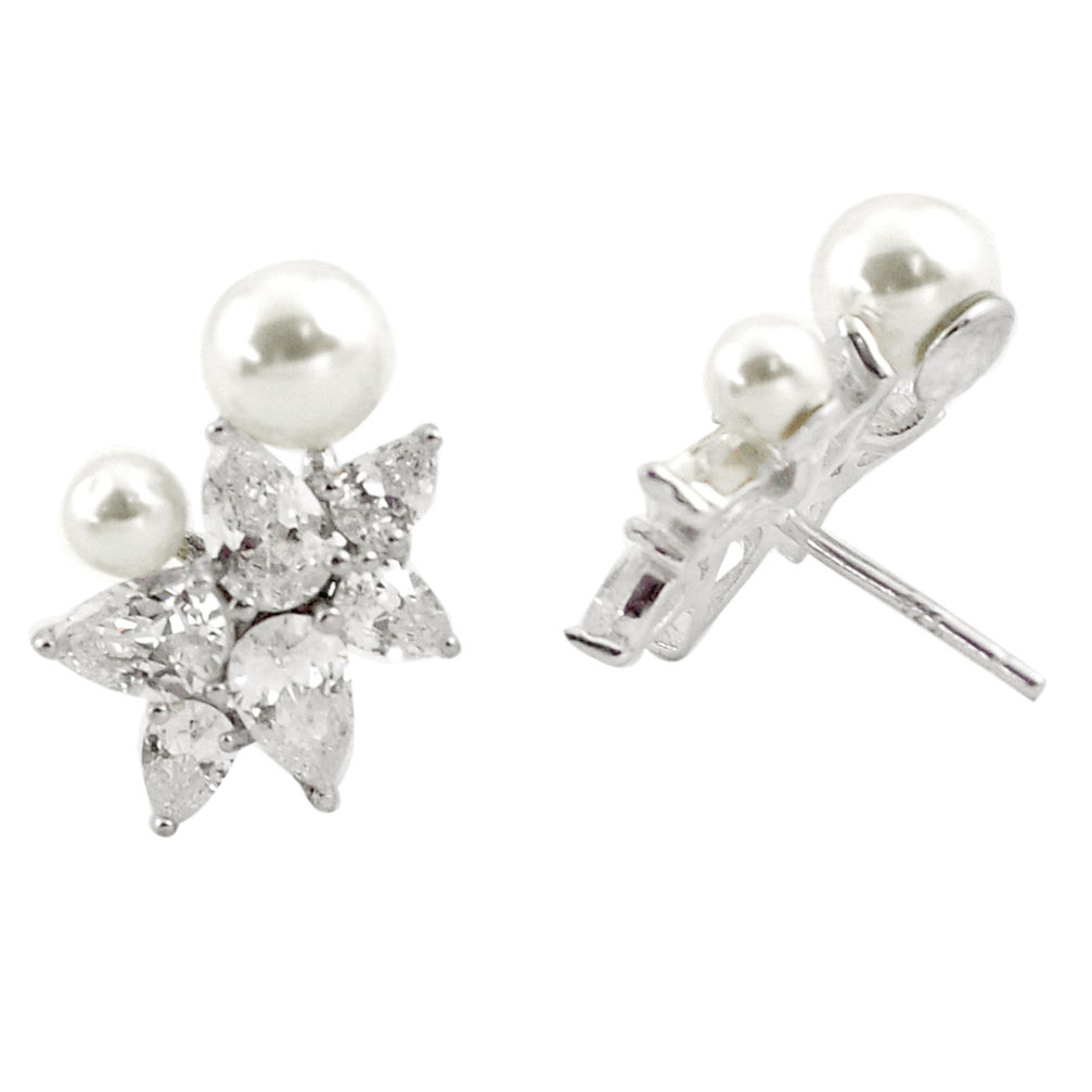 LAB 7.56cts white pearl white topaz 925 sterling silver stud earrings jewelry c20127