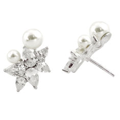 7.56cts white pearl white topaz 925 sterling silver stud earrings jewelry c20127