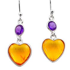 6.33cts yellow amber amethyst 925 sterling silver dangle heart earrings t67809