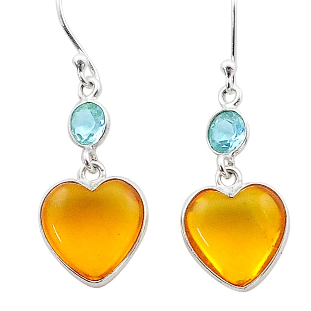 6.94cts yellow amber topaz 925 sterling silver dangle heart earrings t67818