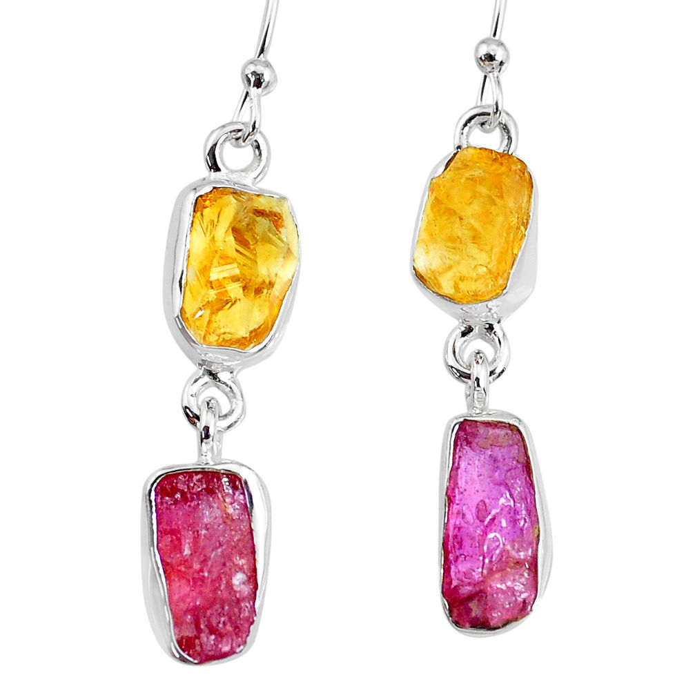 9.80cts yellow citrine raw ruby raw 925 silver dangle handmade earrings r74375