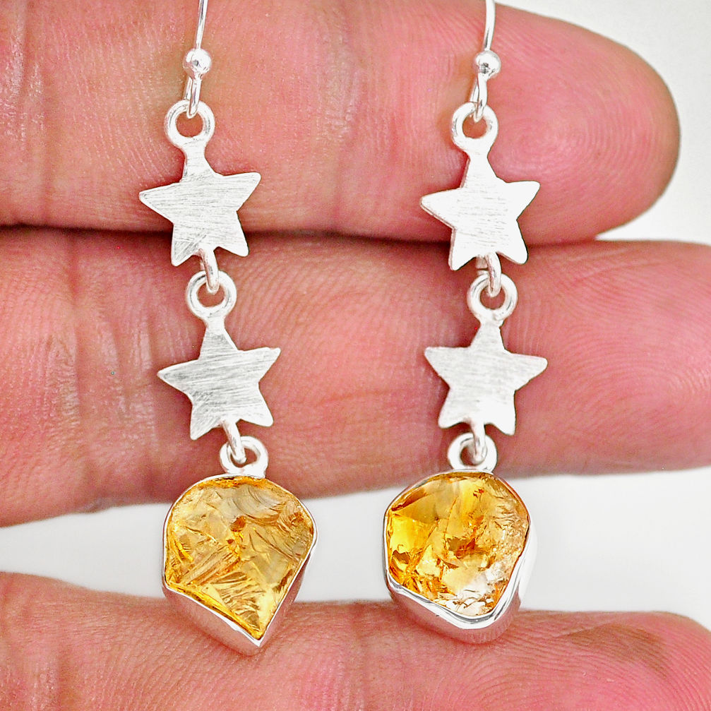 9.34cts yellow citrine raw 925 silver crescent moon star earrings r89941
