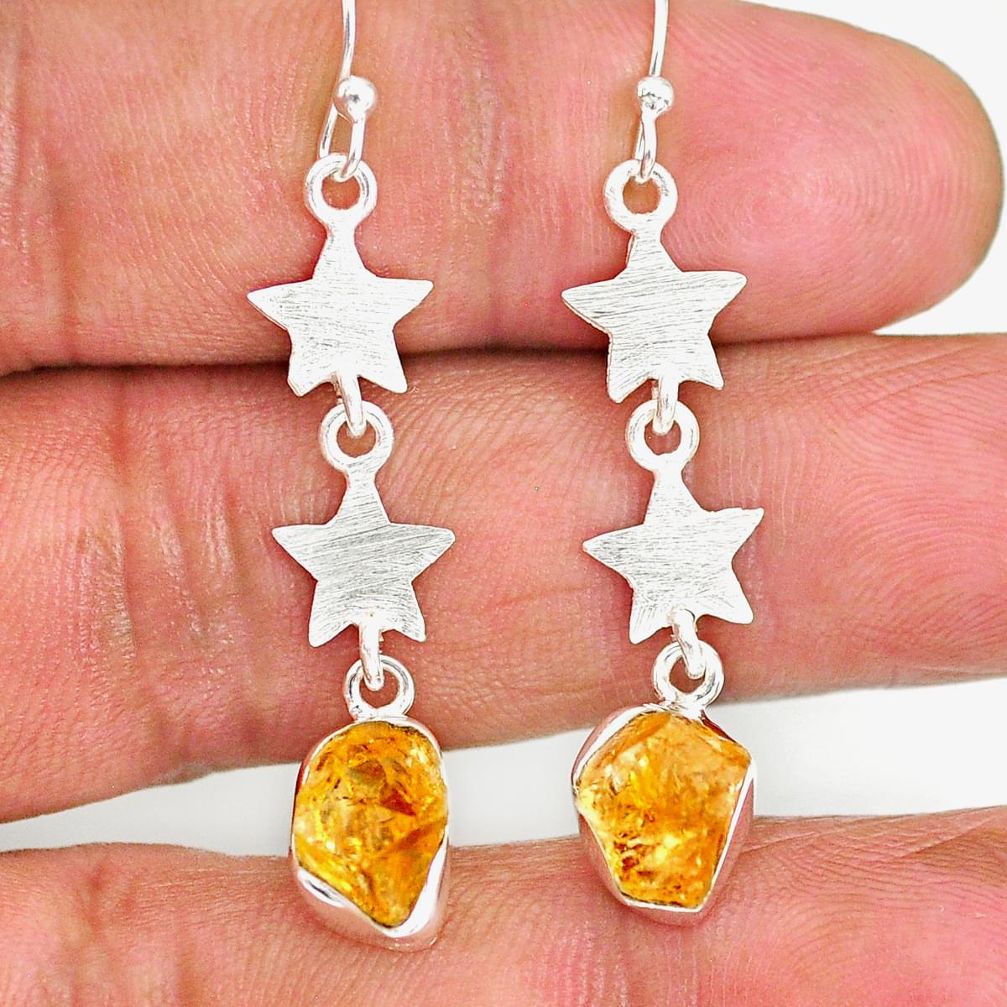 8.42cts yellow citrine raw 925 silver crescent moon star earrings r89942