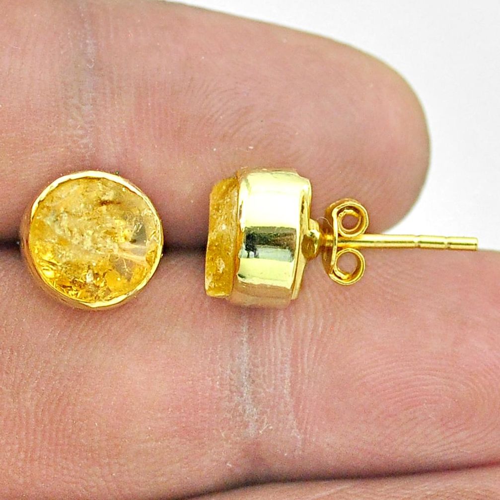 6.74cts yellow citrine raw 925 sterling silver 14k gold stud earrings t52358