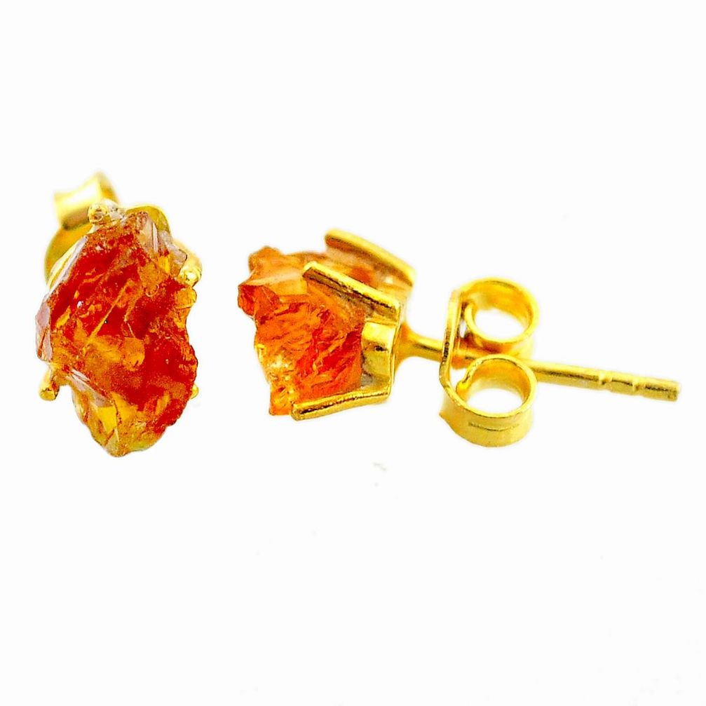 4.86cts yellow citrine raw 14k gold handmade stud earrings t7473