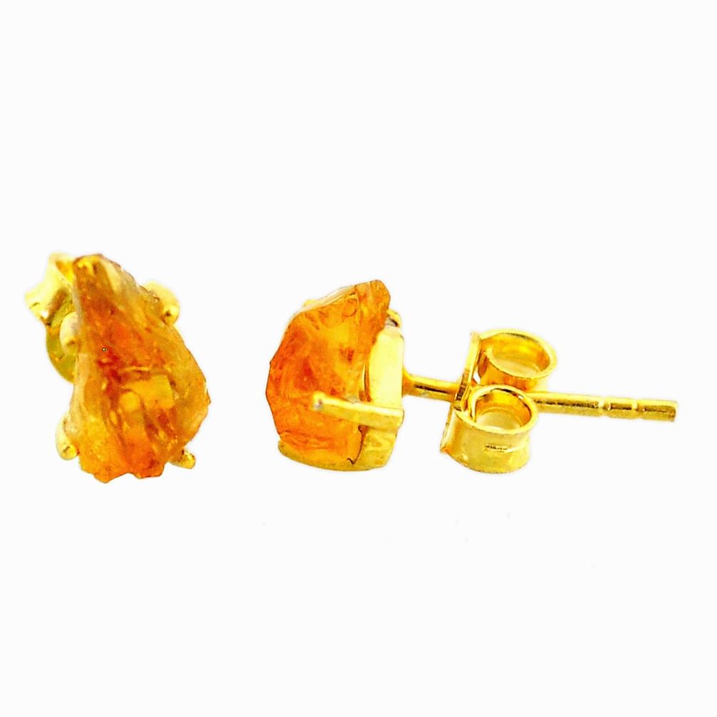 4.24cts yellow citrine raw 14k gold handmade stud earrings t7475