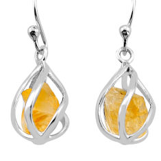 7.15cts yellow citrine rough 925 sterling silver dangle cage earrings n45343