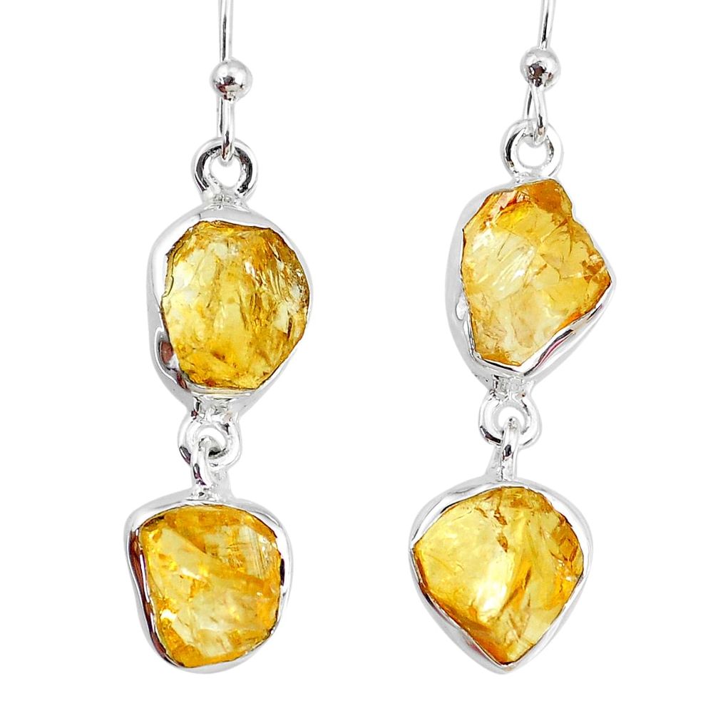 12.63cts yellow citrine raw 925 silver dangle handmade earrings jewelry r74386
