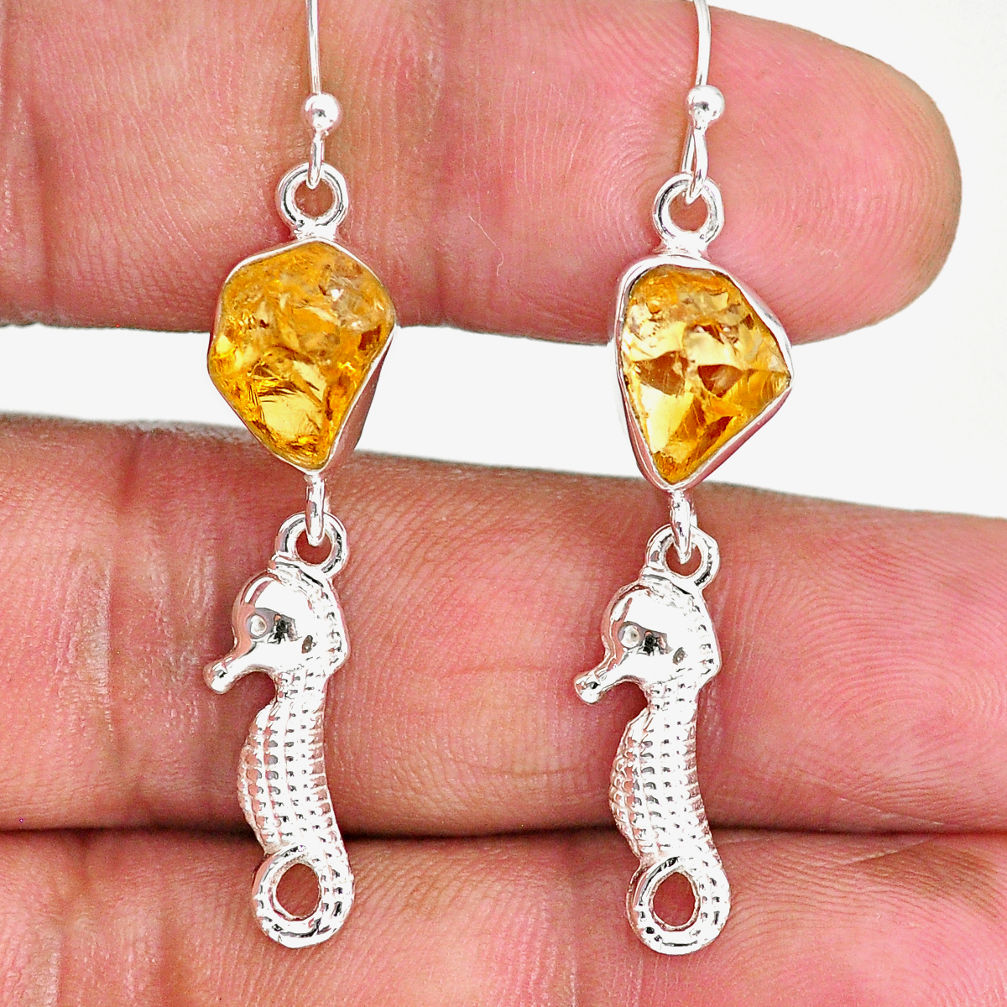 9.64cts yellow citrine raw 925 sterling silver dangle earrings jewelry r89943