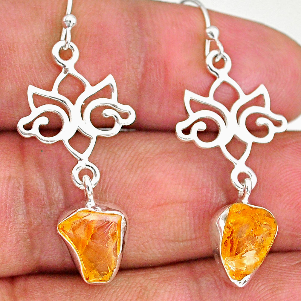 9.41cts yellow citrine raw 925 sterling silver dangle earrings jewelry r89945
