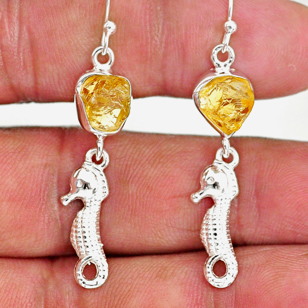 9.38cts yellow citrine raw 925 sterling silver dangle earrings jewelry r89953