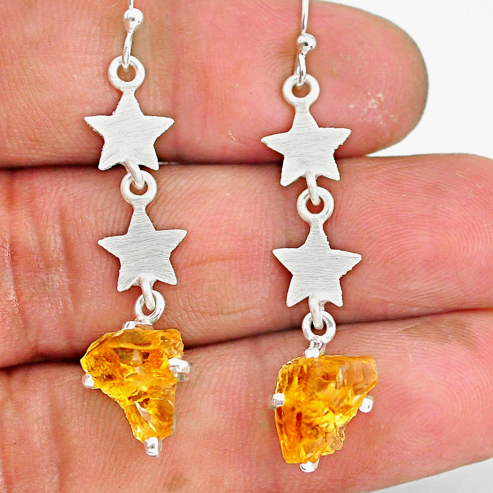 6.30cts yellow citrine rough 925 sterling silver dangle earrings jewelry r90741