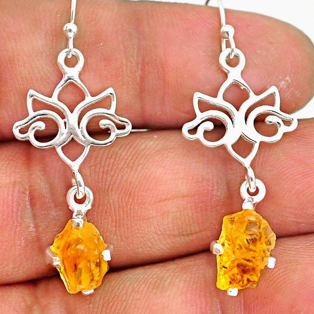 6.97cts yellow citrine rough 925 sterling silver dangle earrings jewelry r90747