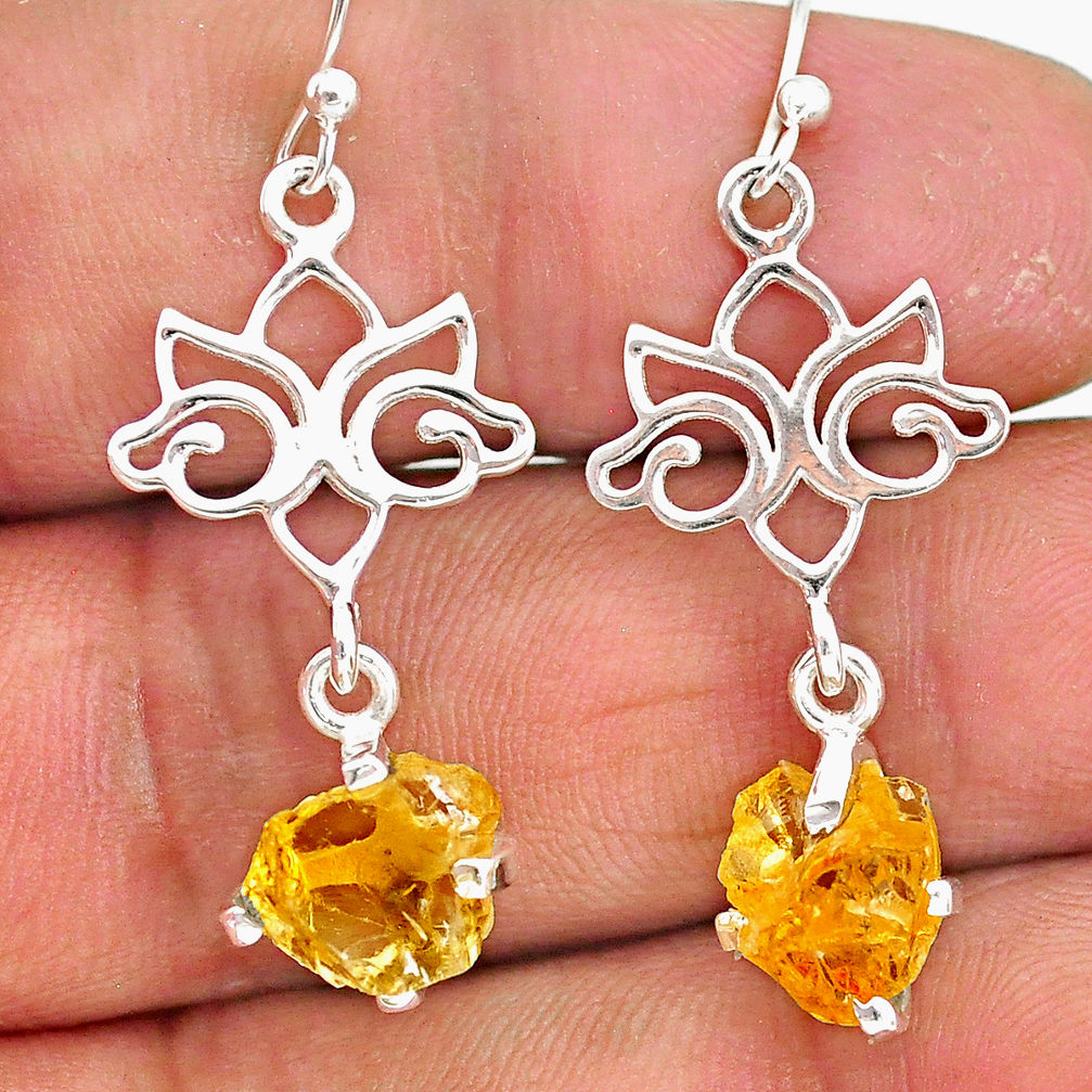 6.78cts yellow citrine raw 925 sterling silver dangle earrings jewelry r90748
