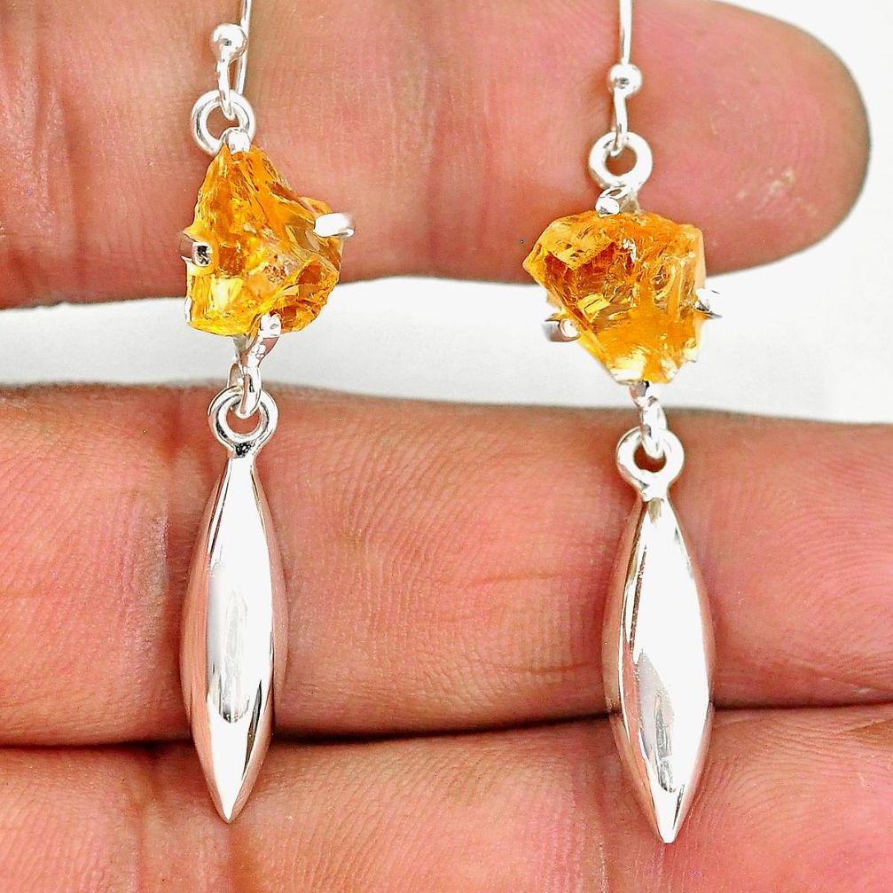 6.37cts yellow citrine rough 925 sterling silver dangle earrings jewelry r90752