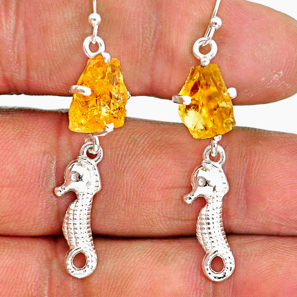 7.52cts yellow citrine raw 925 sterling silver dangle earrings jewelry r90753