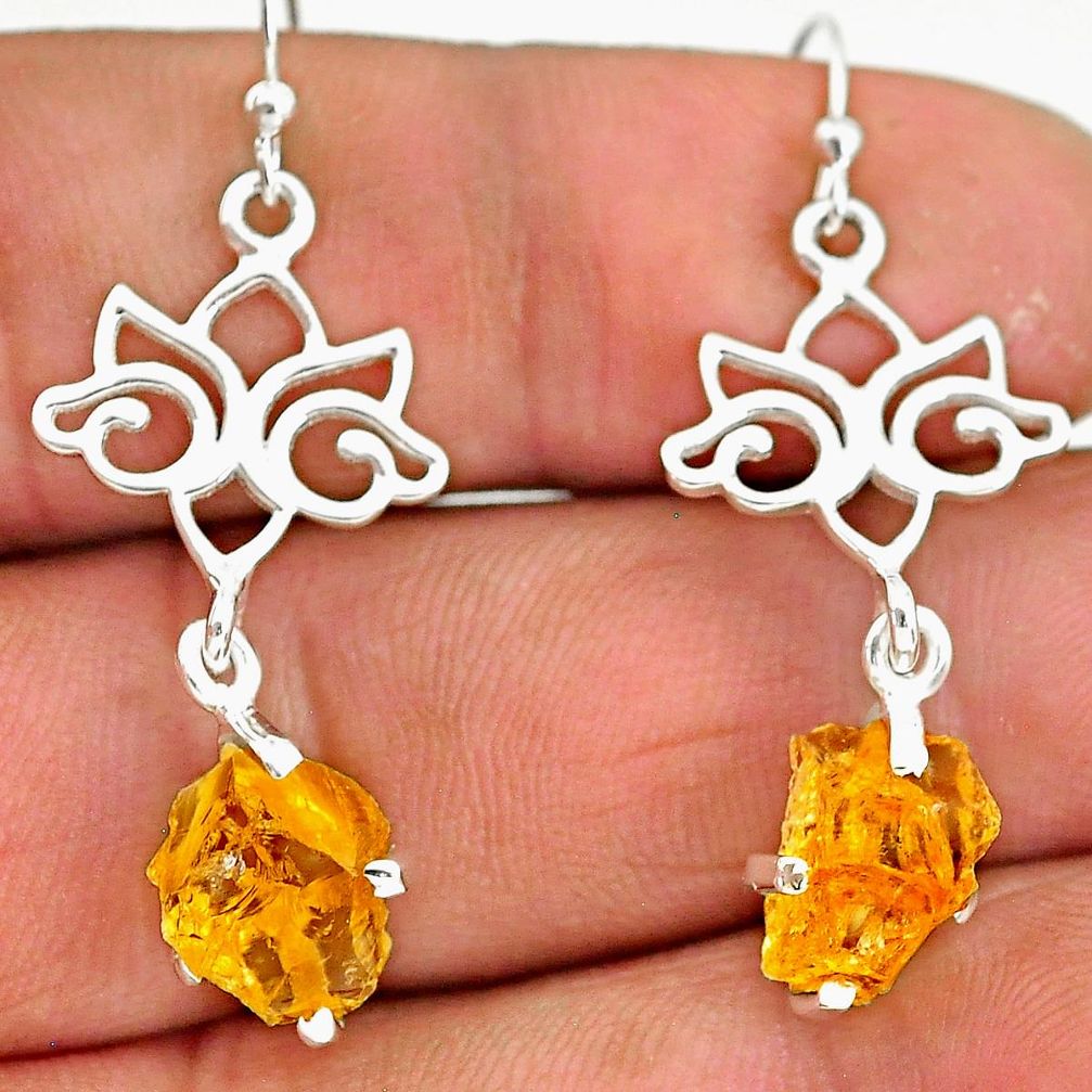 7.52cts yellow citrine raw 925 sterling silver dangle earrings jewelry r90757