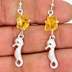 Clearance Sale- 7.45cts yellow citrine raw 925 sterling silver dangle earrings jewelry r90758