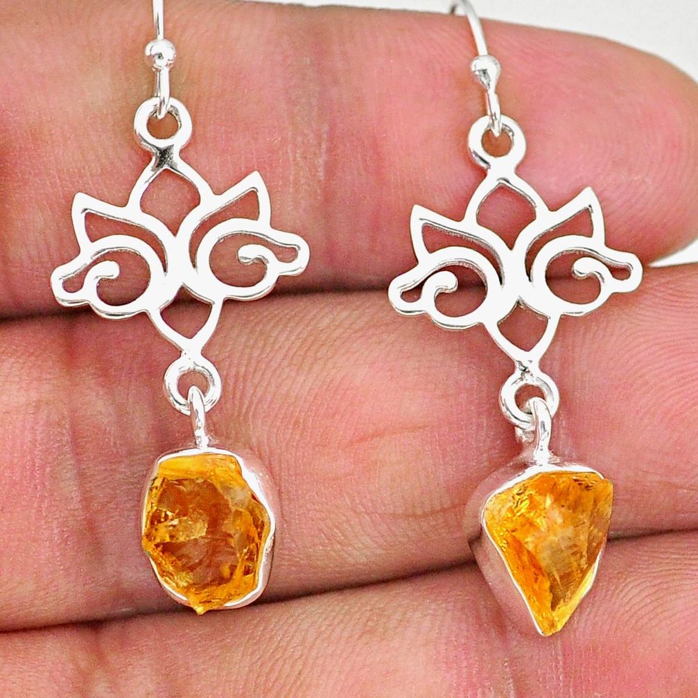 9.41cts yellow citrine raw 925 sterling silver deltoid leaf earrings r89947