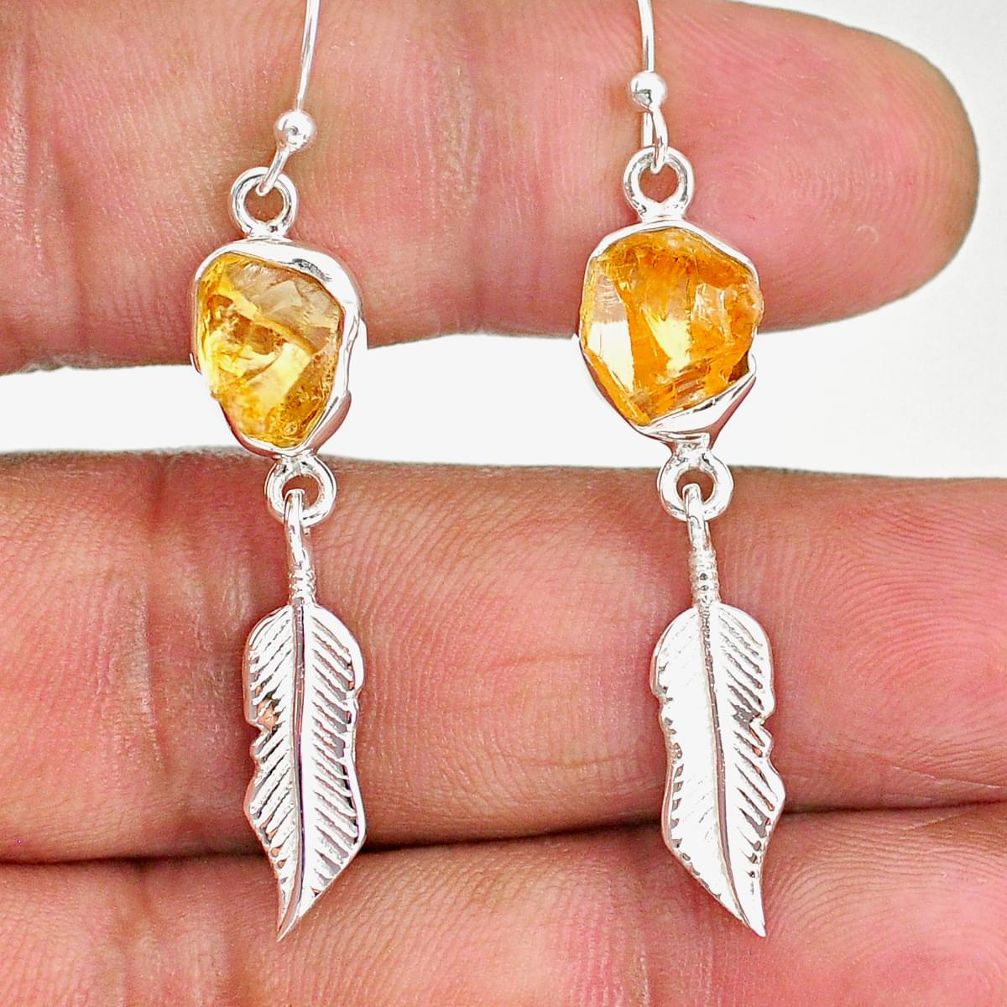 8.67cts yellow citrine raw 925 sterling silver deltoid leaf earrings r89949