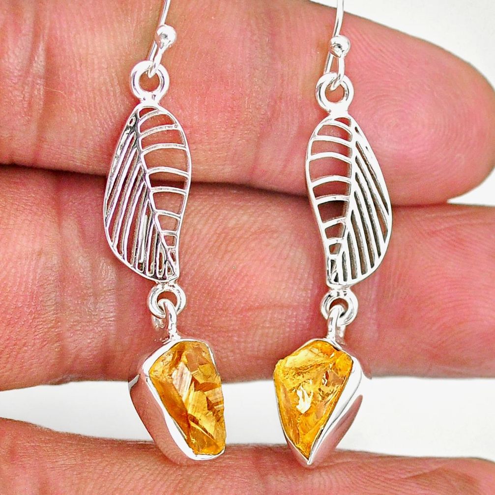 9.41cts yellow citrine raw 925 sterling silver deltoid leaf earrings r89950