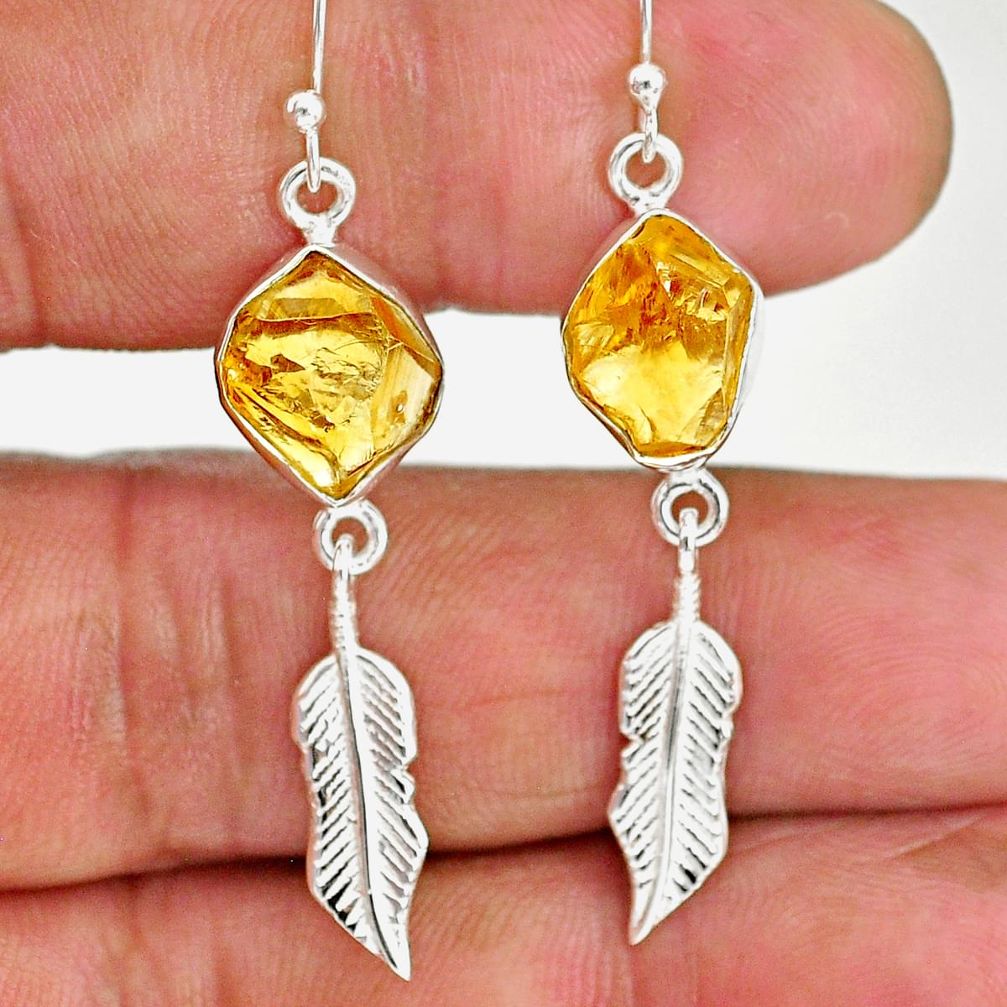 10.30cts yellow citrine rough 925 sterling silver deltoid leaf earrings r89952