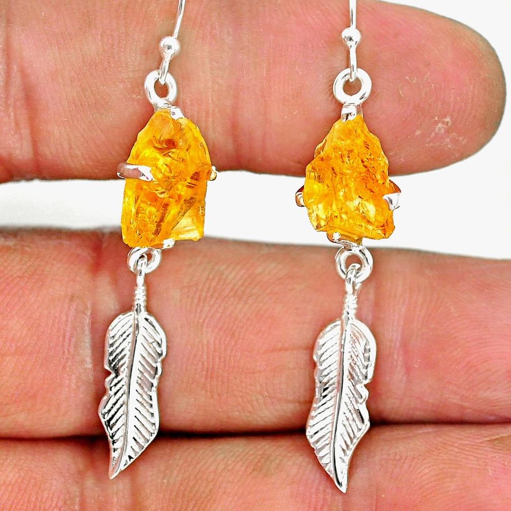8.23cts yellow citrine raw 925 sterling silver deltoid leaf earrings r90744