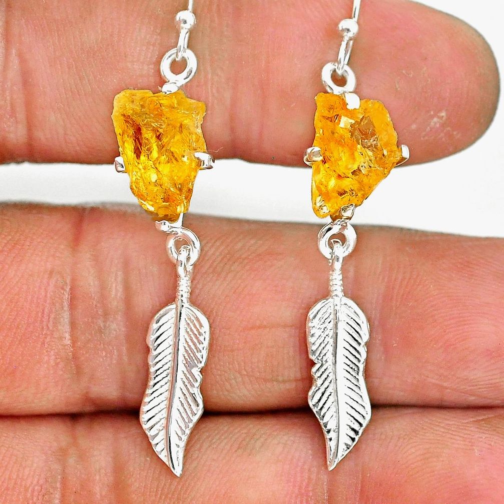 7.17cts yellow citrine raw 925 sterling silver deltoid leaf earrings r90745