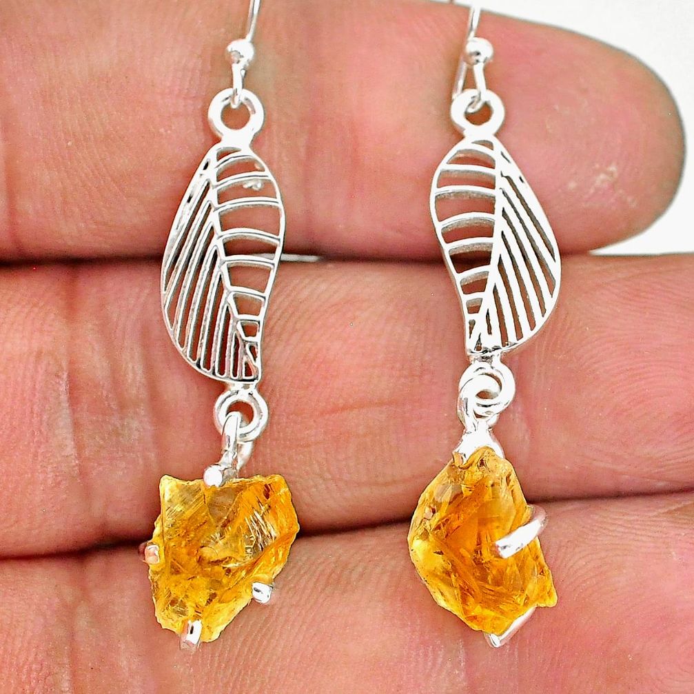 7.57cts yellow citrine raw 925 sterling silver deltoid leaf earrings r90749