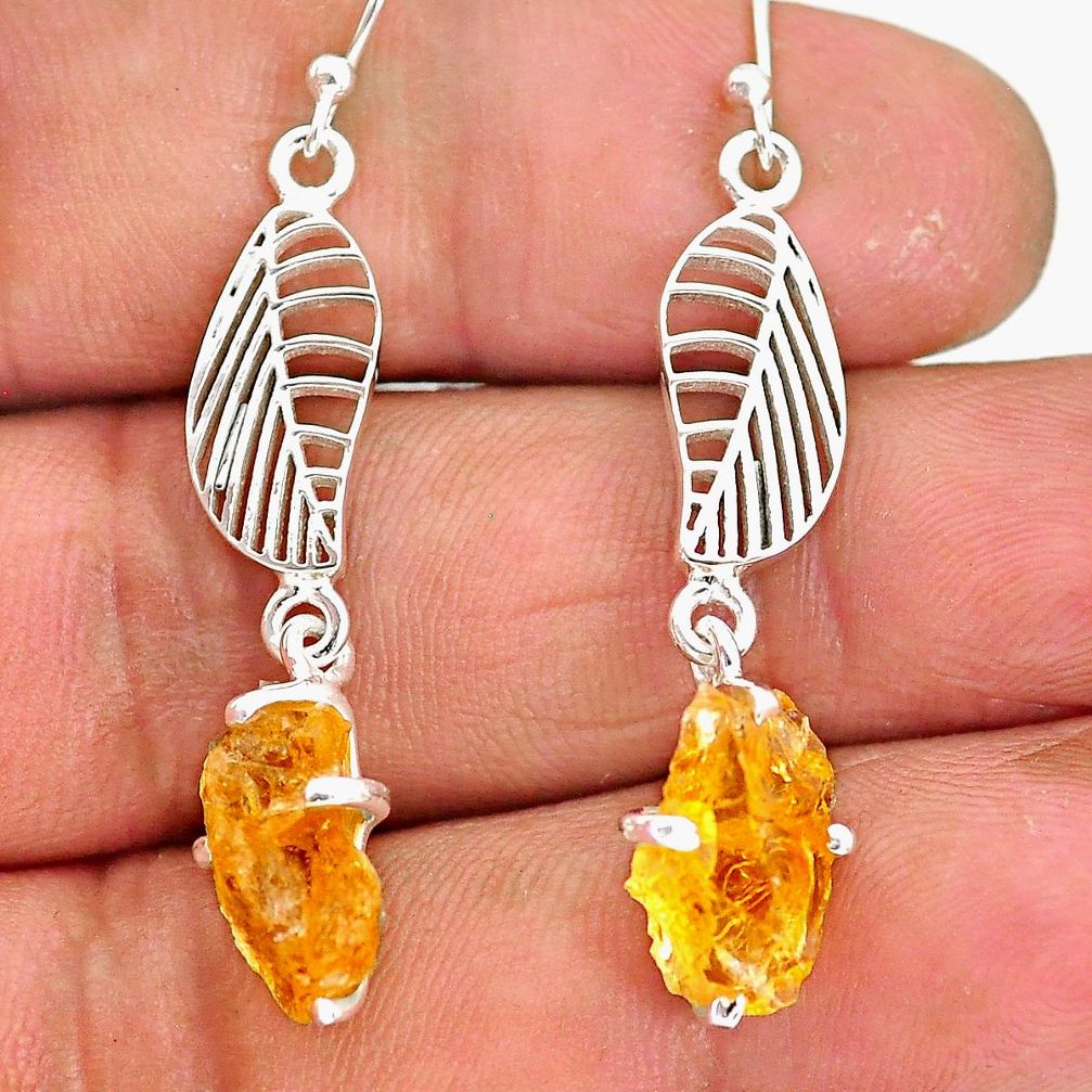 7.52cts yellow citrine rough 925 sterling silver deltoid leaf earrings r90755