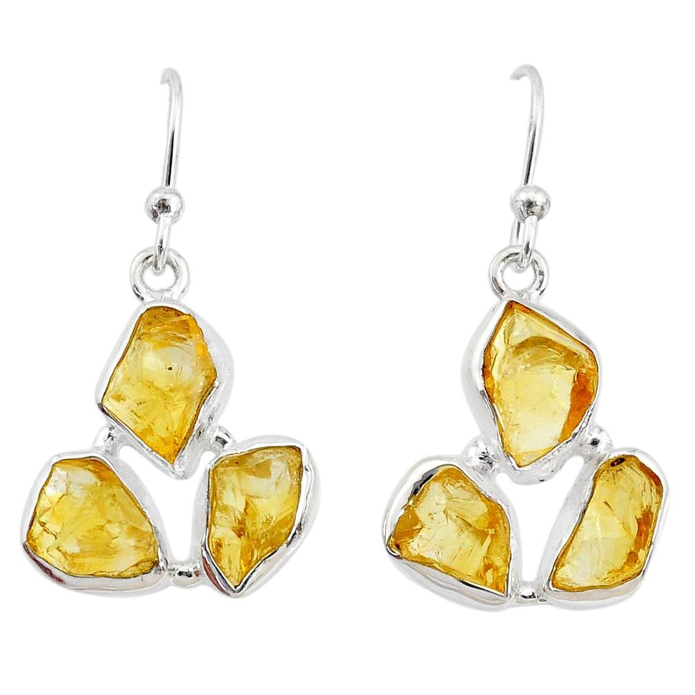 14.63cts yellow citrine raw 925 silver handmade earrings r73012