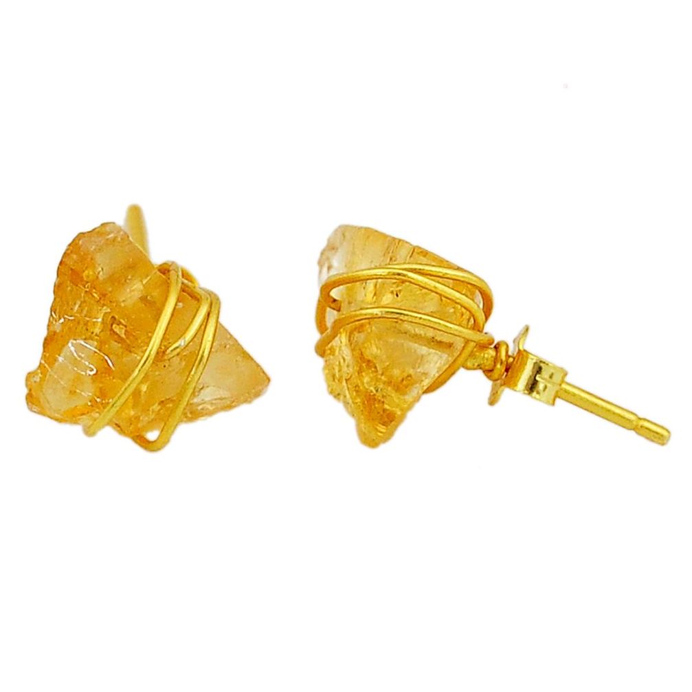 7.80cts yellow citrine raw 14k gold handmade earrings jewelry t6526