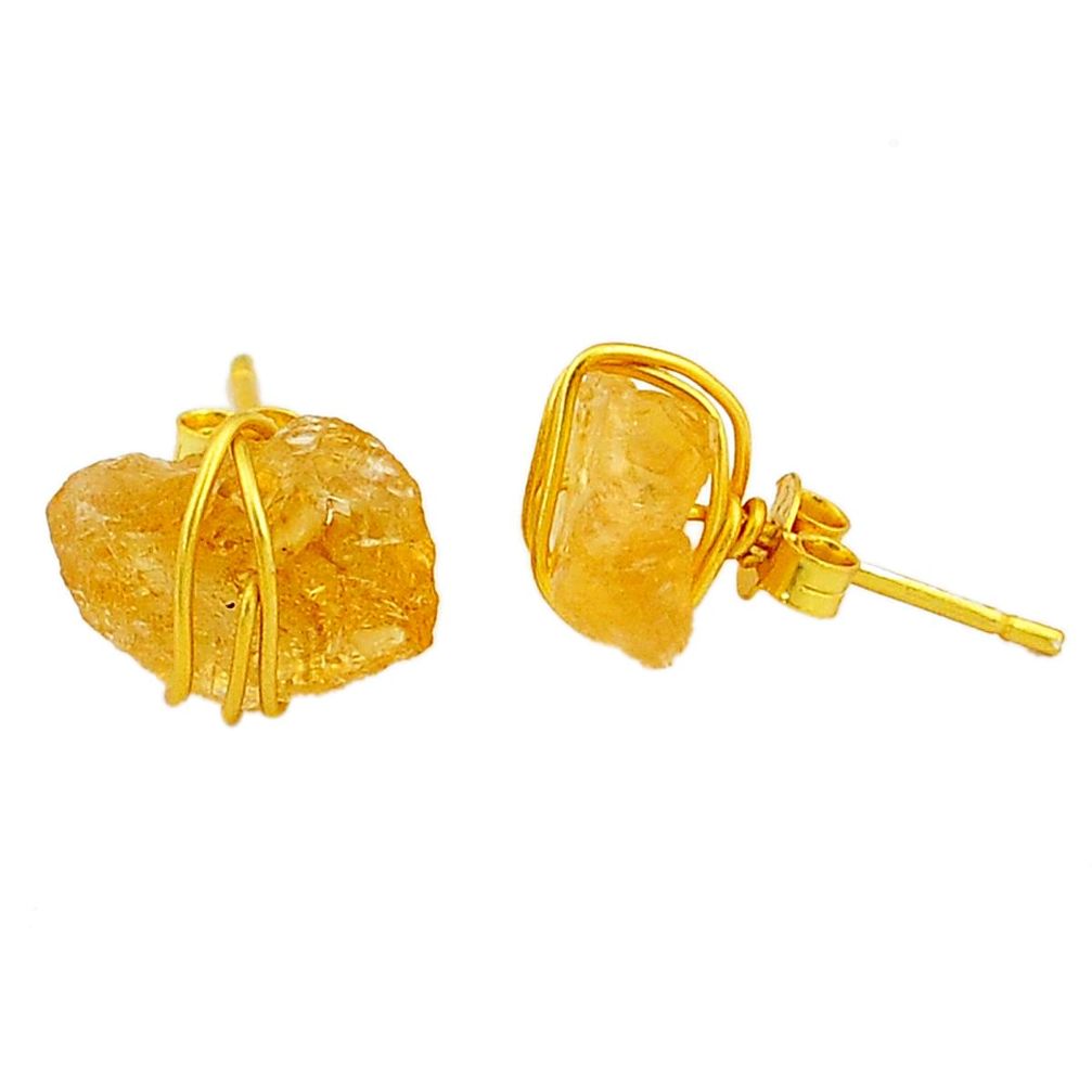 7.19cts yellow citrine raw 14k gold handmade earrings jewelry t6527