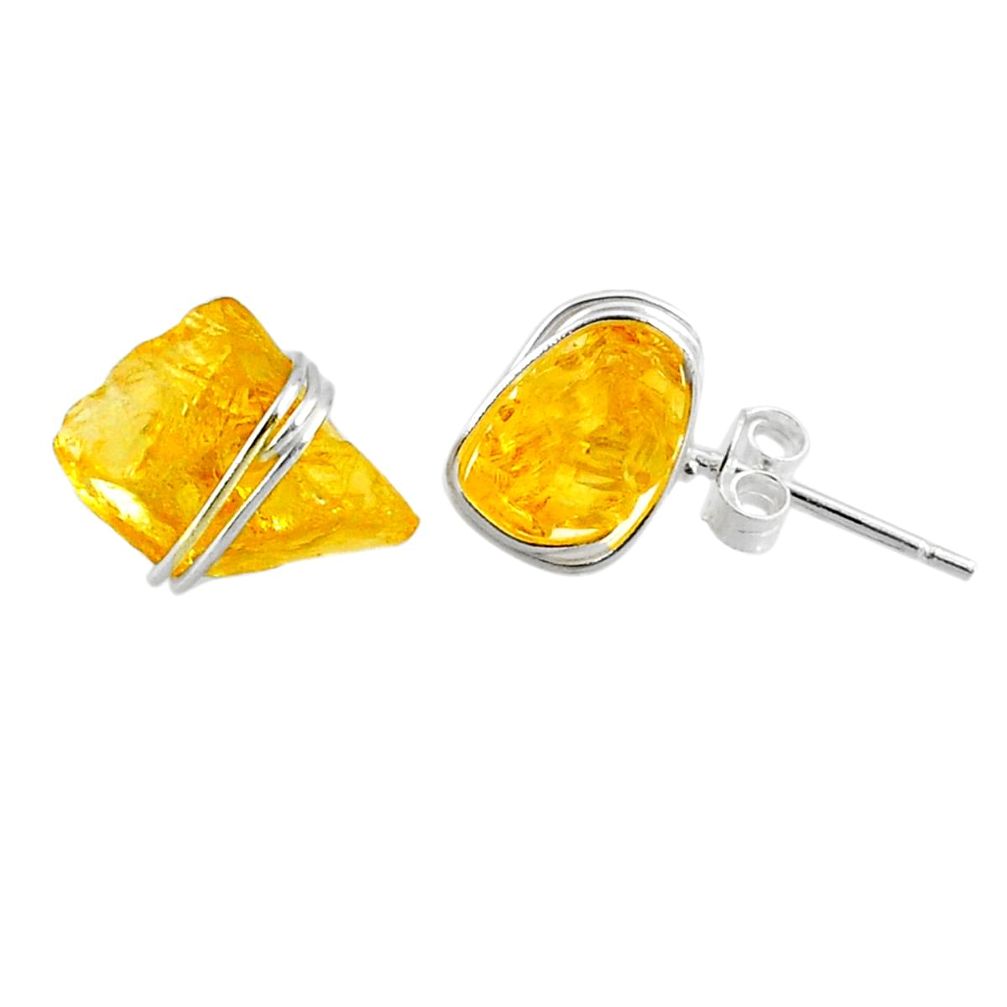 7.68cts yellow citrine raw 925 sterling silver stud earrings jewelry r79731