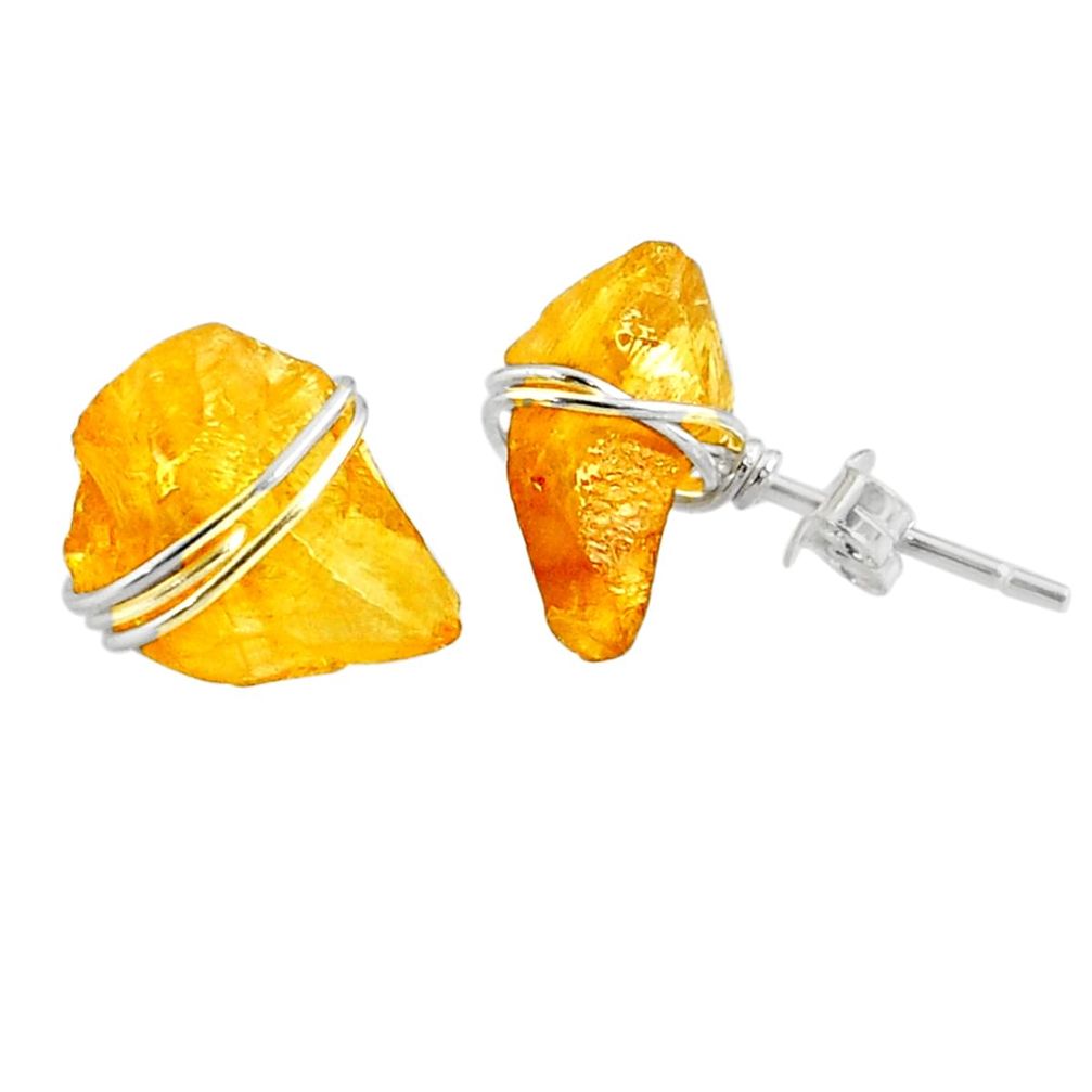 7.19cts yellow citrine raw 925 sterling silver stud earrings jewelry r79734