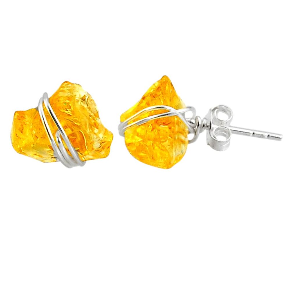 6.61cts yellow citrine raw 925 sterling silver stud earrings jewelry r79737